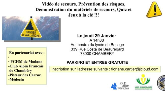 Conference: Les risques en montagne l'hiver. jeudi 29 janvier image article