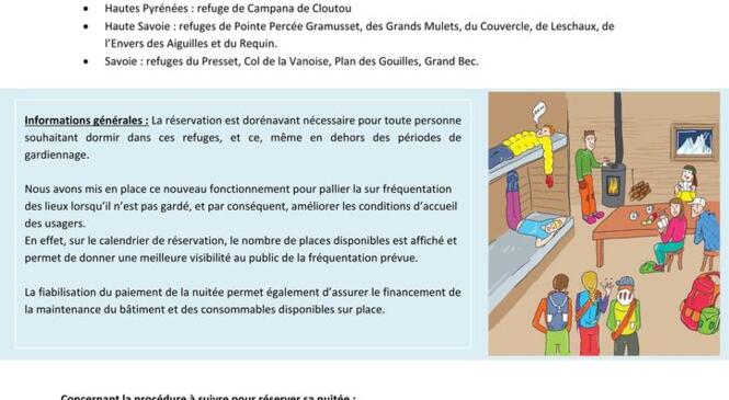 NOTE D’INFORMATIONS – REFUGES NON GARDES : RESERVATION EN LIGNE OBLIGATOIRE, PAIEMENT, ET BONNES PRATIQUES image article
